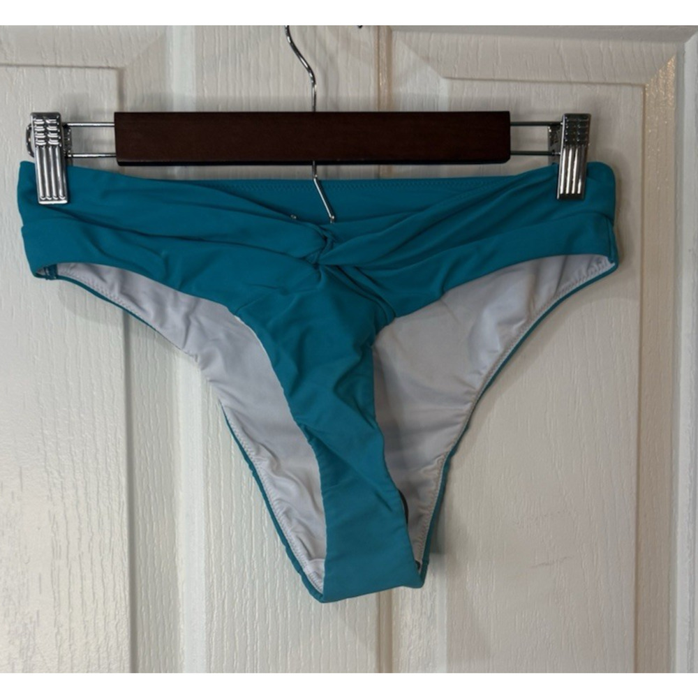 Halara Bikini Bottom Women M Teal Blue Twist Front High Cut Swim Bottom NIB